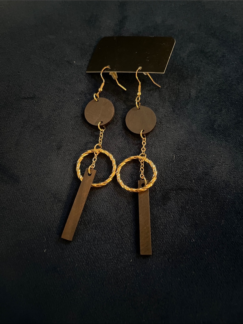 Gold and Brown Geometric Drop Earrings